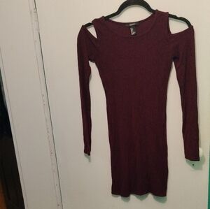 Forever 21 Maroon Cold Shoulder Long Sleeve Dress